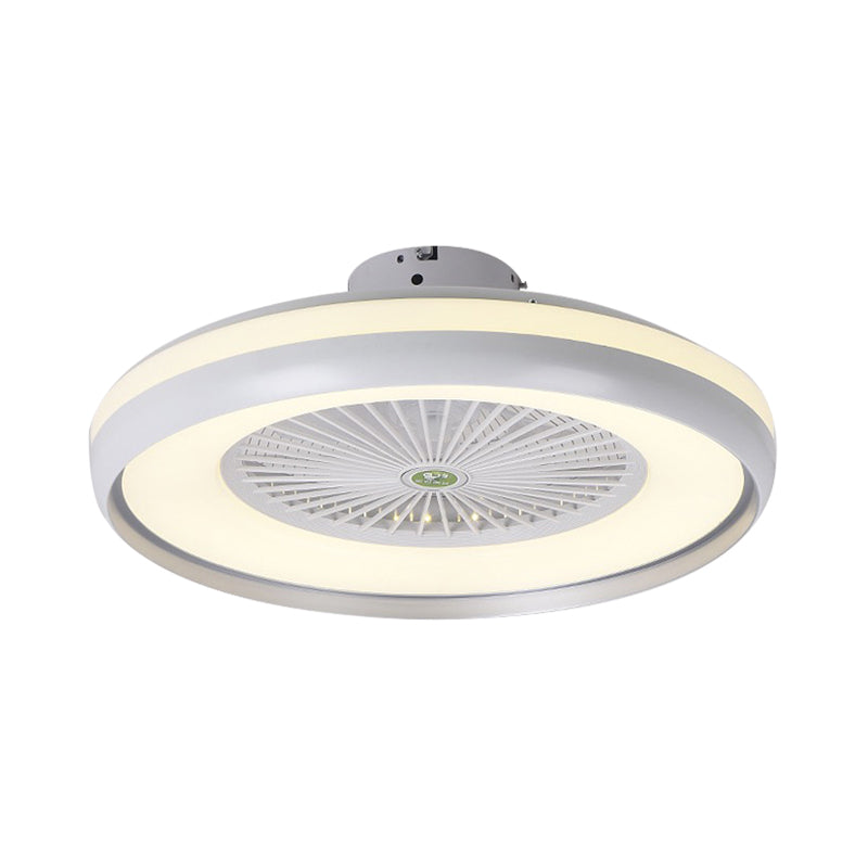 Round Bedroom Semi Flush Light Fixture Contemporary Acrylic Grey/Dark Coffee/Champagne 23.5" Wide LED Hanging Fan Lamp, 5 Blades Clearhalo 'Ceiling Fans with Lights' 'Ceiling Fans' 'Kids Ceiling Fans' 'Kids' Lighting' 399308