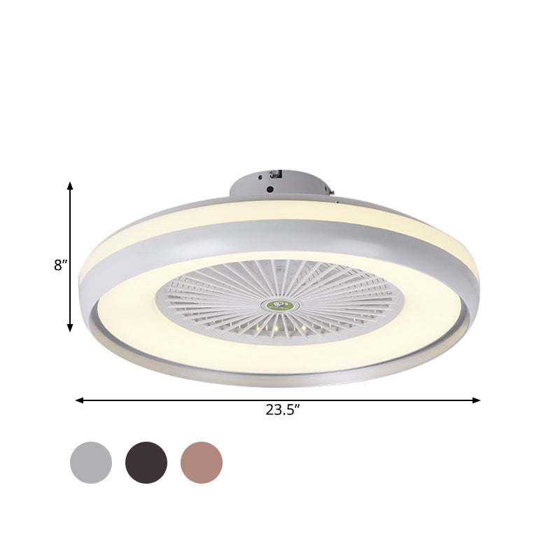 Round Bedroom Semi Flush Light Fixture Contemporary Acrylic Grey/Dark Coffee/Champagne 23.5" Wide LED Hanging Fan Lamp, 5 Blades Clearhalo 'Ceiling Fans with Lights' 'Ceiling Fans' 'Kids Ceiling Fans' 'Kids' Lighting' 399309