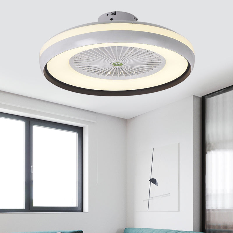 Round Bedroom Semi Flush Light Fixture Contemporary Acrylic Grey/Dark Coffee/Champagne 23.5" Wide LED Hanging Fan Lamp, 5 Blades Dark Coffee Clearhalo 'Ceiling Fans with Lights' 'Ceiling Fans' 'Kids Ceiling Fans' 'Kids' Lighting' 399310