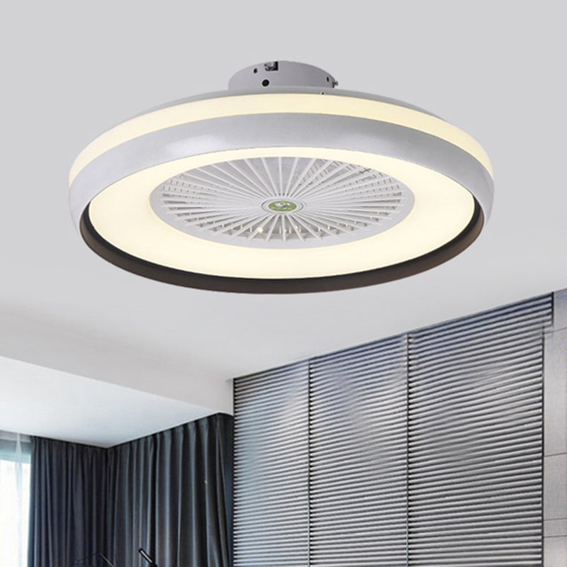 Round Bedroom Semi Flush Light Fixture Contemporary Acrylic Grey/Dark Coffee/Champagne 23.5" Wide LED Hanging Fan Lamp, 5 Blades Clearhalo 'Ceiling Fans with Lights' 'Ceiling Fans' 'Kids Ceiling Fans' 'Kids' Lighting' 399311