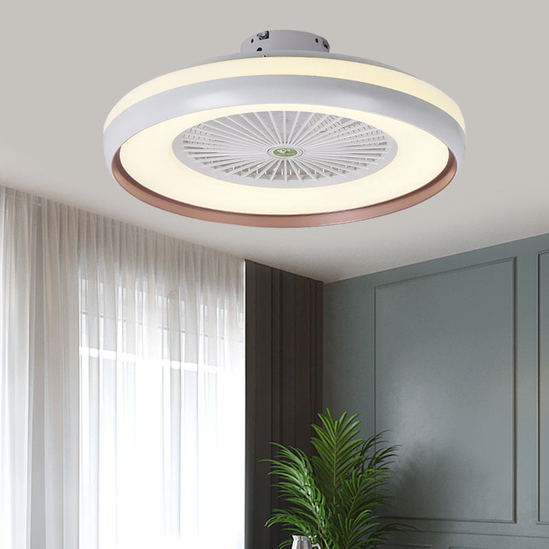 Round Bedroom Semi Flush Light Fixture Contemporary Acrylic Grey/Dark Coffee/Champagne 23.5" Wide LED Hanging Fan Lamp, 5 Blades Champagne Clearhalo 'Ceiling Fans with Lights' 'Ceiling Fans' 'Kids Ceiling Fans' 'Kids' Lighting' 399313