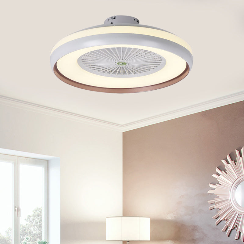 Round Bedroom Semi Flush Light Fixture Contemporary Acrylic Grey/Dark Coffee/Champagne 23.5" Wide LED Hanging Fan Lamp, 5 Blades Clearhalo 'Ceiling Fans with Lights' 'Ceiling Fans' 'Kids Ceiling Fans' 'Kids' Lighting' 399314