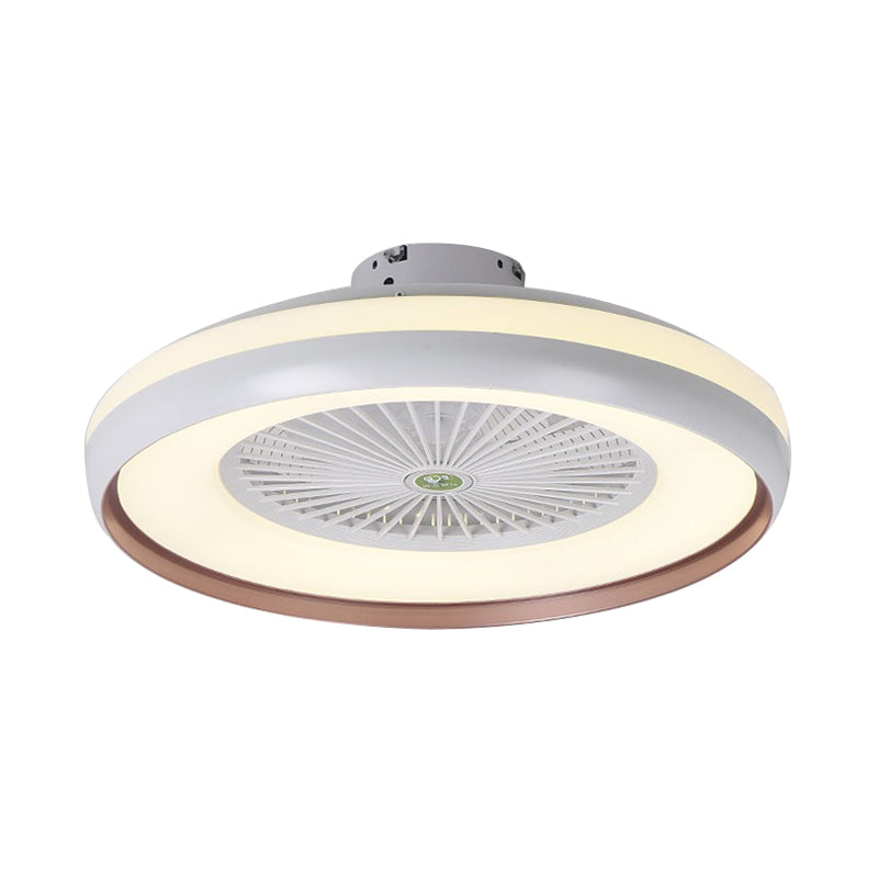 Round Bedroom Semi Flush Light Fixture Contemporary Acrylic Grey/Dark Coffee/Champagne 23.5" Wide LED Hanging Fan Lamp, 5 Blades Clearhalo 'Ceiling Fans with Lights' 'Ceiling Fans' 'Kids Ceiling Fans' 'Kids' Lighting' 399315