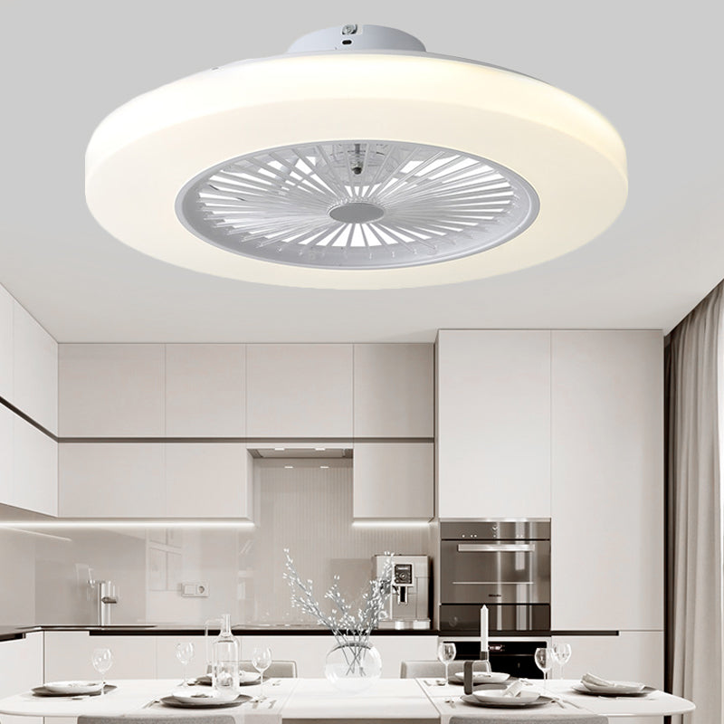 Modern Circle Semi Flush Mounted Lamp LED Acrylic Shade Hanging Ceiling Fan Light in White with 6 Clear Blades, 23" W White Clearhalo 'Ceiling Fans with Lights' 'Ceiling Fans' 'Kids Ceiling Fans' 'Kids' Lighting' 399325