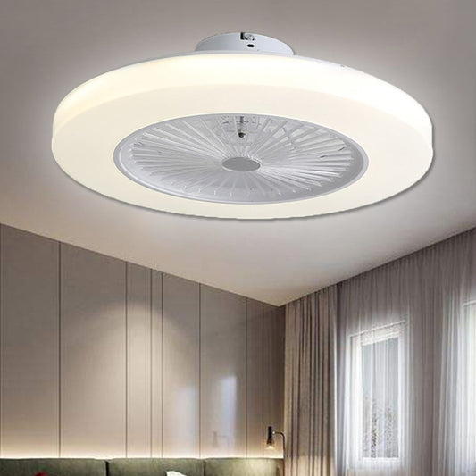 Modern Circle Semi Flush Mounted Lamp LED Acrylic Shade Hanging Ceiling Fan Light in White with 6 Clear Blades, 23" W Clearhalo 'Ceiling Fans with Lights' 'Ceiling Fans' 'Kids Ceiling Fans' 'Kids' Lighting' 399326