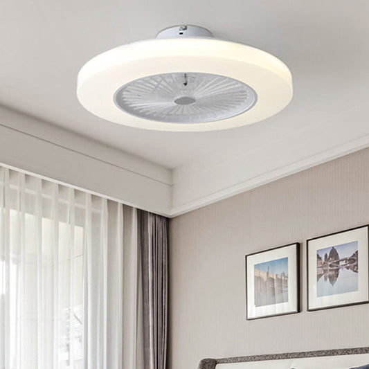 Modern Circle Semi Flush Mounted Lamp LED Acrylic Shade Hanging Ceiling Fan Light in White with 6 Clear Blades, 23" W Clearhalo 'Ceiling Fans with Lights' 'Ceiling Fans' 'Kids Ceiling Fans' 'Kids' Lighting' 399327