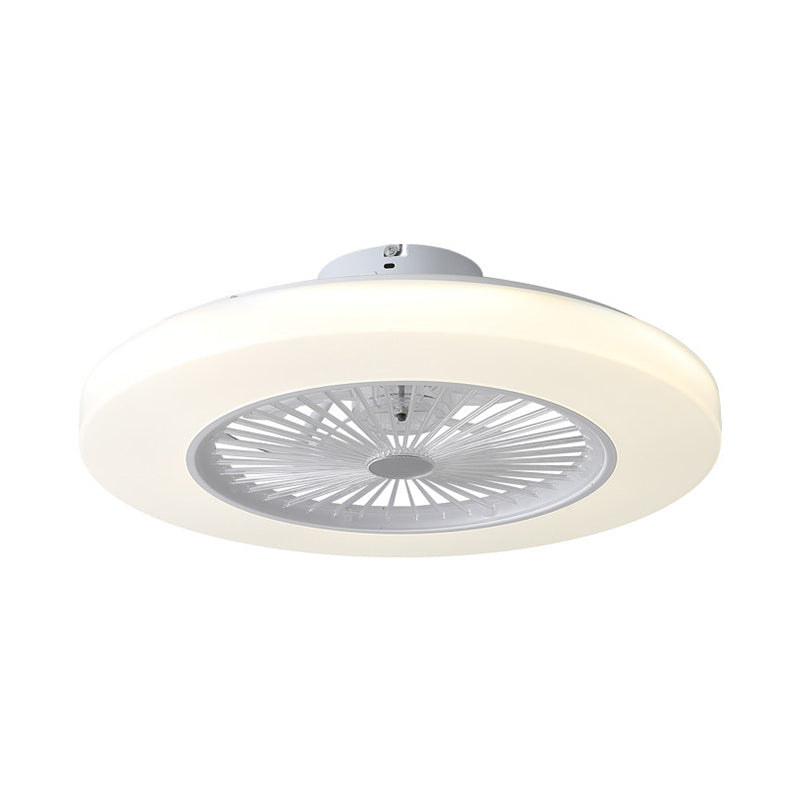 Modern Circle Semi Flush Mounted Lamp LED Acrylic Shade Hanging Ceiling Fan Light in White with 6 Clear Blades, 23" W Clearhalo 'Ceiling Fans with Lights' 'Ceiling Fans' 'Kids Ceiling Fans' 'Kids' Lighting' 399328