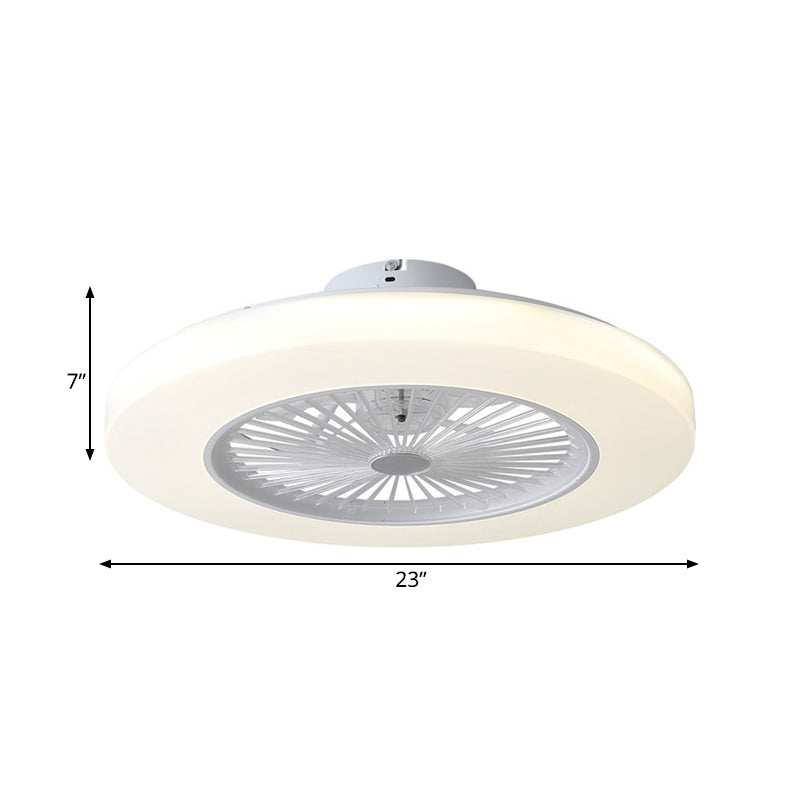 Modern Circle Semi Flush Mounted Lamp LED Acrylic Shade Hanging Ceiling Fan Light in White with 6 Clear Blades, 23" W Clearhalo 'Ceiling Fans with Lights' 'Ceiling Fans' 'Kids Ceiling Fans' 'Kids' Lighting' 399329