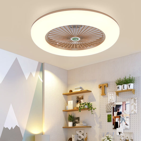 Doughnut Metal Fan Light Fixture Simple Bedroom 21.5" W LED Semi Flush Mount Lamp in Black/White/Grey with Acrylic Shade, 5 Blades Clearhalo 'Ceiling Fans with Lights' 'Ceiling Fans' 'Kids Ceiling Fans' 'Kids' Lighting' 399331