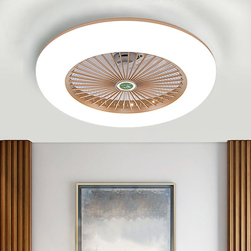 Doughnut Metal Fan Light Fixture Simple Bedroom 21.5" W LED Semi Flush Mount Lamp in Black/White/Grey with Acrylic Shade, 5 Blades Clearhalo 'Ceiling Fans with Lights' 'Ceiling Fans' 'Kids Ceiling Fans' 'Kids' Lighting' 399332