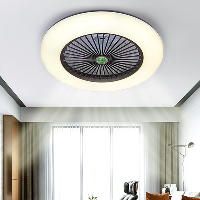 Doughnut Metal Fan Light Fixture Simple Bedroom 21.5" W LED Semi Flush Mount Lamp in Black/White/Grey with Acrylic Shade, 5 Blades Black Clearhalo 'Ceiling Fans with Lights' 'Ceiling Fans' 'Kids Ceiling Fans' 'Kids' Lighting' 399335