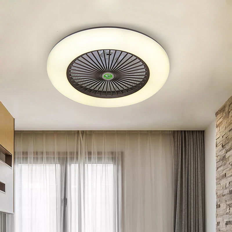Doughnut Metal Fan Light Fixture Simple Bedroom 21.5" W LED Semi Flush Mount Lamp in Black/White/Grey with Acrylic Shade, 5 Blades Clearhalo 'Ceiling Fans with Lights' 'Ceiling Fans' 'Kids Ceiling Fans' 'Kids' Lighting' 399336