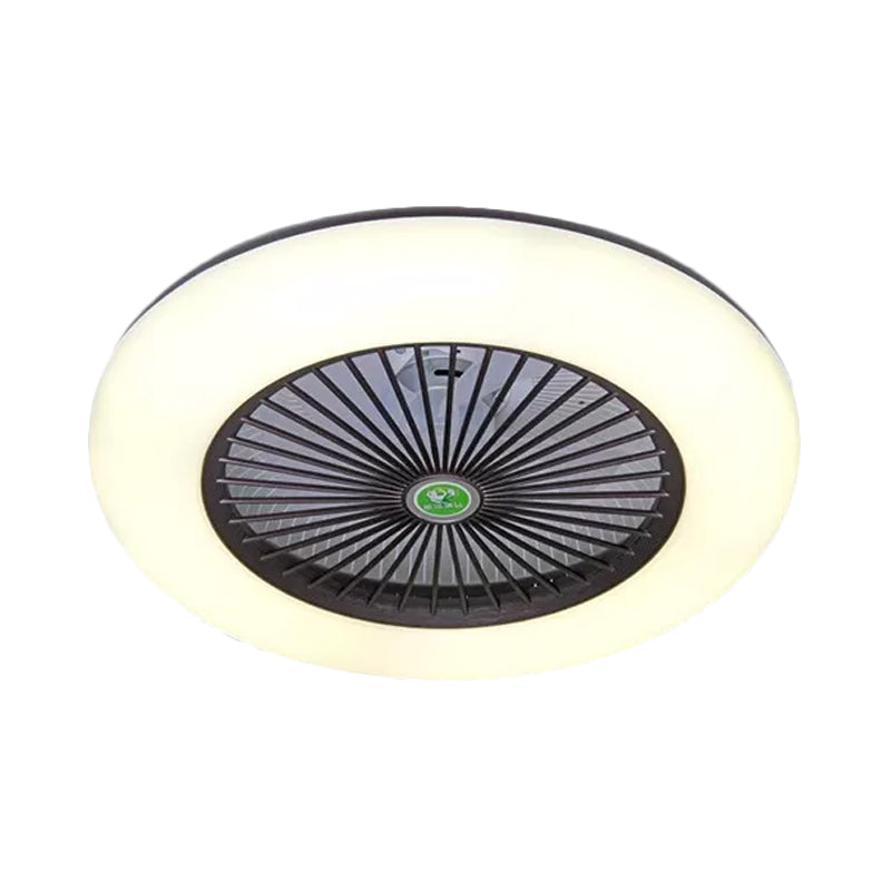 Doughnut Metal Fan Light Fixture Simple Bedroom 21.5" W LED Semi Flush Mount Lamp in Black/White/Grey with Acrylic Shade, 5 Blades Clearhalo 'Ceiling Fans with Lights' 'Ceiling Fans' 'Kids Ceiling Fans' 'Kids' Lighting' 399337