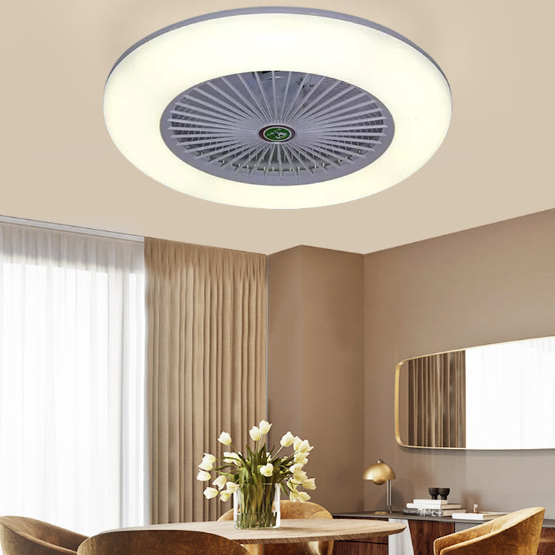 Doughnut Metal Fan Light Fixture Simple Bedroom 21.5" W LED Semi Flush Mount Lamp in Black/White/Grey with Acrylic Shade, 5 Blades Clearhalo 'Ceiling Fans with Lights' 'Ceiling Fans' 'Kids Ceiling Fans' 'Kids' Lighting' 399341