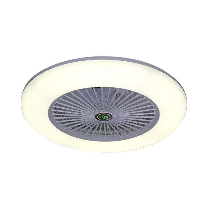 Doughnut Metal Fan Light Fixture Simple Bedroom 21.5" W LED Semi Flush Mount Lamp in Black/White/Grey with Acrylic Shade, 5 Blades Clearhalo 'Ceiling Fans with Lights' 'Ceiling Fans' 'Kids Ceiling Fans' 'Kids' Lighting' 399342