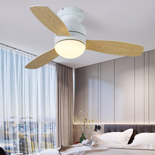 36" Wide LED Metal Hanging Fan Lighting Kids Grey/White/Green Dome Living Room Semi Flush Lamp Fixture with 3 Wood Blades White Clearhalo 'Ceiling Fans with Lights' 'Ceiling Fans' 'Kids Ceiling Fans' 'Kids' Lighting' 399356