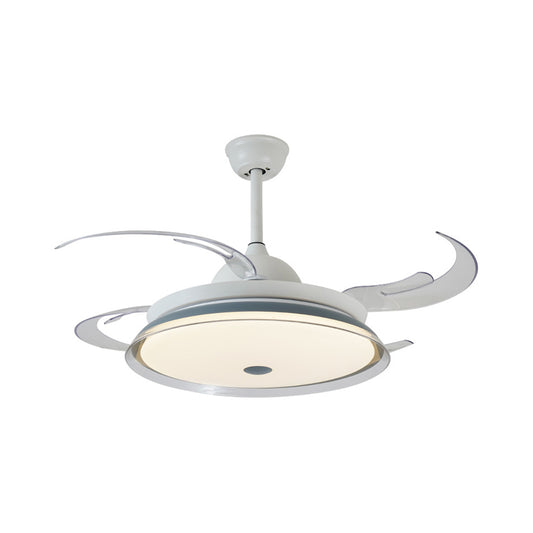 48" W LED Metal Semi Flush Light Contemporary White Round Bedroom 4 Clear Blades Hanging Fan Lamp with Acrylic Shade Clearhalo 'Ceiling Fans with Lights' 'Ceiling Fans' 'Modern Ceiling Fans' 'Modern' Lighting' 399371