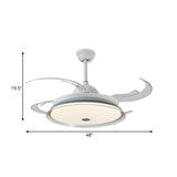 48" W LED Metal Semi Flush Light Contemporary White Round Bedroom 4 Clear Blades Hanging Fan Lamp with Acrylic Shade Clearhalo 'Ceiling Fans with Lights' 'Ceiling Fans' 'Modern Ceiling Fans' 'Modern' Lighting' 399372