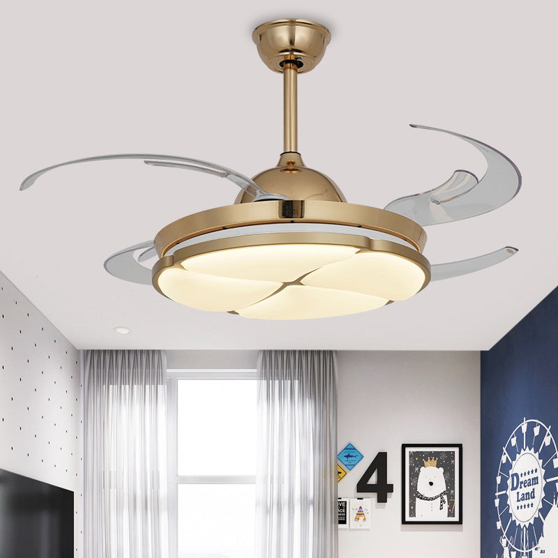 48" Wide LED Ceiling Fan Lighting Modern Bedroom Semi Flush Mount Lamp with Floral Acrylic Shade in Gold, 4 Clear Blades Clearhalo 'Ceiling Fans with Lights' 'Ceiling Fans' 'Modern Ceiling Fans' 'Modern' Lighting' 399374