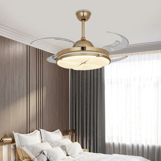 48" Wide LED Ceiling Fan Lighting Modern Bedroom Semi Flush Mount Lamp with Floral Acrylic Shade in Gold, 4 Clear Blades Clearhalo 'Ceiling Fans with Lights' 'Ceiling Fans' 'Modern Ceiling Fans' 'Modern' Lighting' 399375