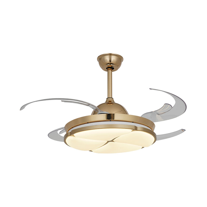 48" Wide LED Ceiling Fan Lighting Modern Bedroom Semi Flush Mount Lamp with Floral Acrylic Shade in Gold, 4 Clear Blades Clearhalo 'Ceiling Fans with Lights' 'Ceiling Fans' 'Modern Ceiling Fans' 'Modern' Lighting' 399376