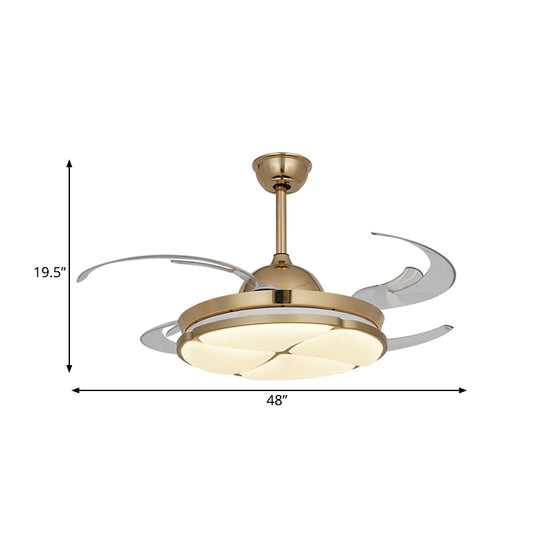 48" Wide LED Ceiling Fan Lighting Modern Bedroom Semi Flush Mount Lamp with Floral Acrylic Shade in Gold, 4 Clear Blades Clearhalo 'Ceiling Fans with Lights' 'Ceiling Fans' 'Modern Ceiling Fans' 'Modern' Lighting' 399377