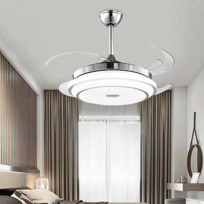 48" W Metal Silver Semi Flushmount Round LED Contemporary Hanging Fan Light Fixture with 4 Clear PC Blades Silver Clearhalo 'Ceiling Fans with Lights' 'Ceiling Fans' 'Modern Ceiling Fans' 'Modern' Lighting' 399390