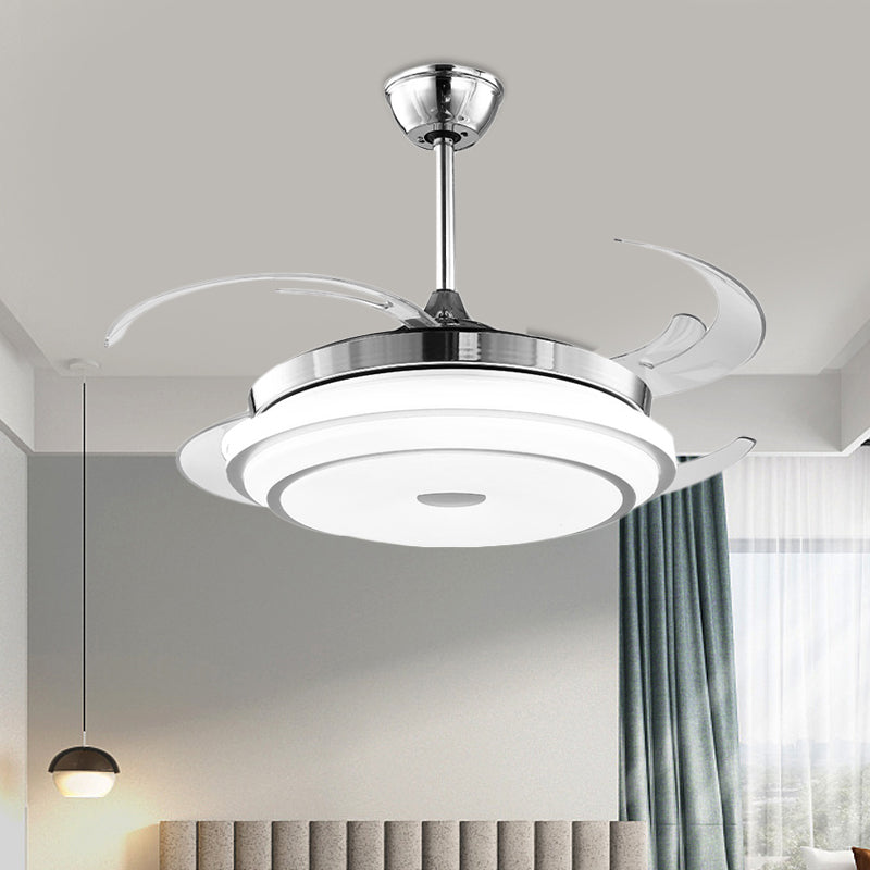 48" W Metal Silver Semi Flushmount Round LED Contemporary Hanging Fan Light Fixture with 4 Clear PC Blades Clearhalo 'Ceiling Fans with Lights' 'Ceiling Fans' 'Modern Ceiling Fans' 'Modern' Lighting' 399391