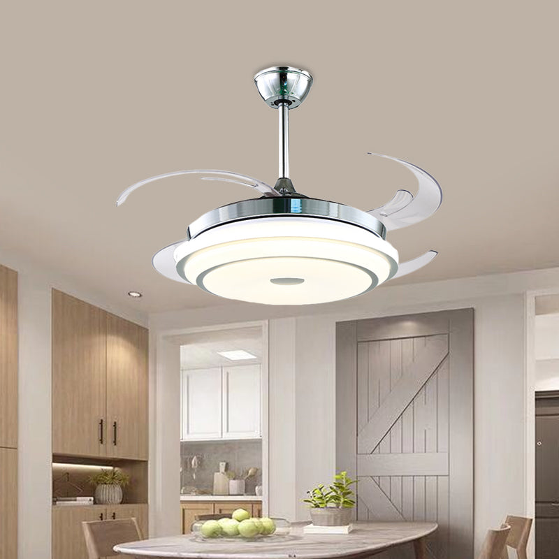 48" W Metal Silver Semi Flushmount Round LED Contemporary Hanging Fan Light Fixture with 4 Clear PC Blades Clearhalo 'Ceiling Fans with Lights' 'Ceiling Fans' 'Modern Ceiling Fans' 'Modern' Lighting' 399392