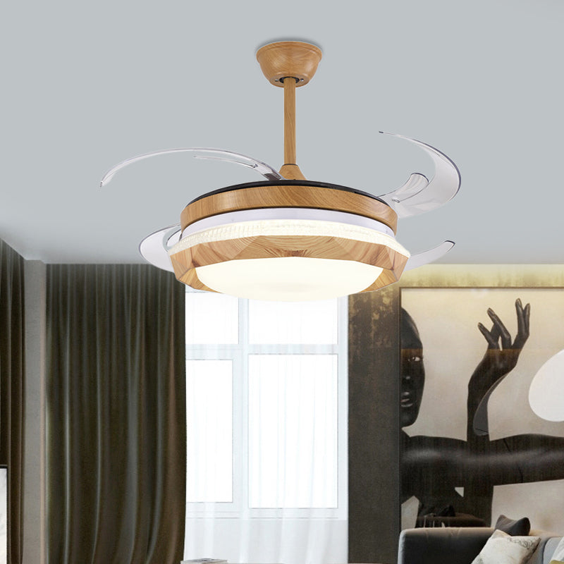 Wood Geometric Ceiling Fan Lighting Modern Bedroom 4 Blades LED Semi Flush Mounted Lamp in Beige, 48" Wide Wood Clearhalo 'Ceiling Fans with Lights' 'Ceiling Fans' 'Modern Ceiling Fans' 'Modern' Lighting' 399395
