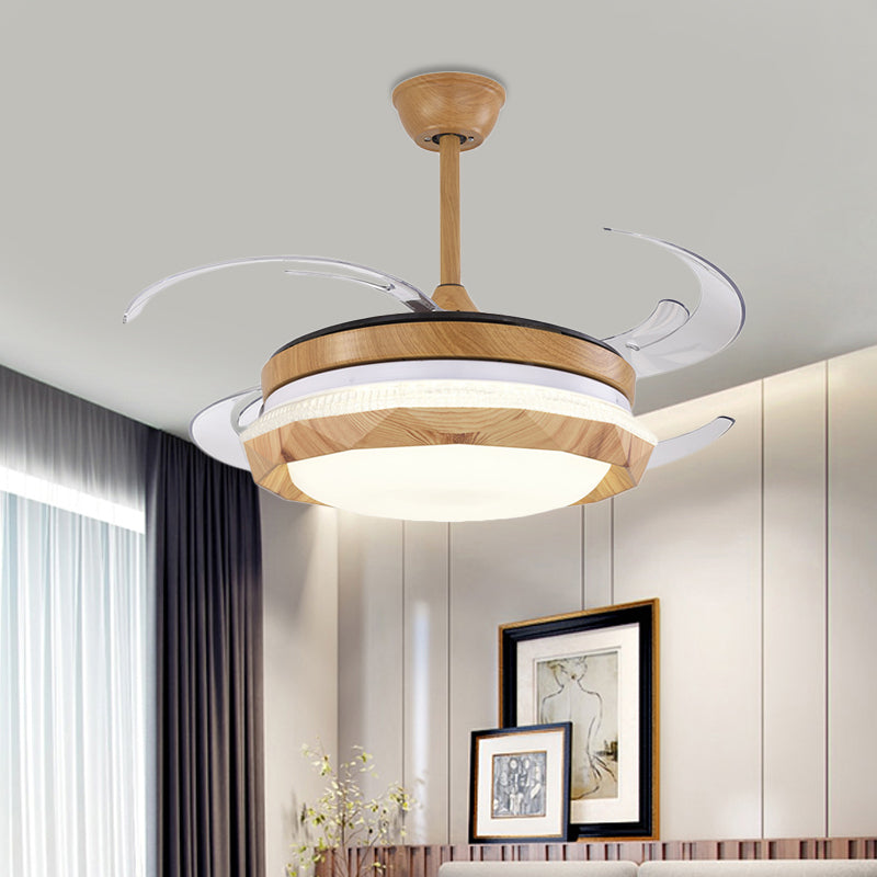 Wood Geometric Ceiling Fan Lighting Modern Bedroom 4 Blades LED Semi Flush Mounted Lamp in Beige, 48" Wide Clearhalo 'Ceiling Fans with Lights' 'Ceiling Fans' 'Modern Ceiling Fans' 'Modern' Lighting' 399396