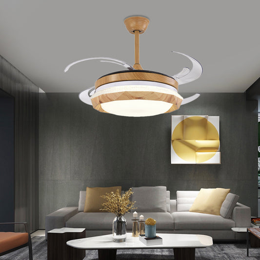 Wood Geometric Ceiling Fan Lighting Modern Bedroom 4 Blades LED Semi Flush Mounted Lamp in Beige, 48" Wide Clearhalo 'Ceiling Fans with Lights' 'Ceiling Fans' 'Modern Ceiling Fans' 'Modern' Lighting' 399397