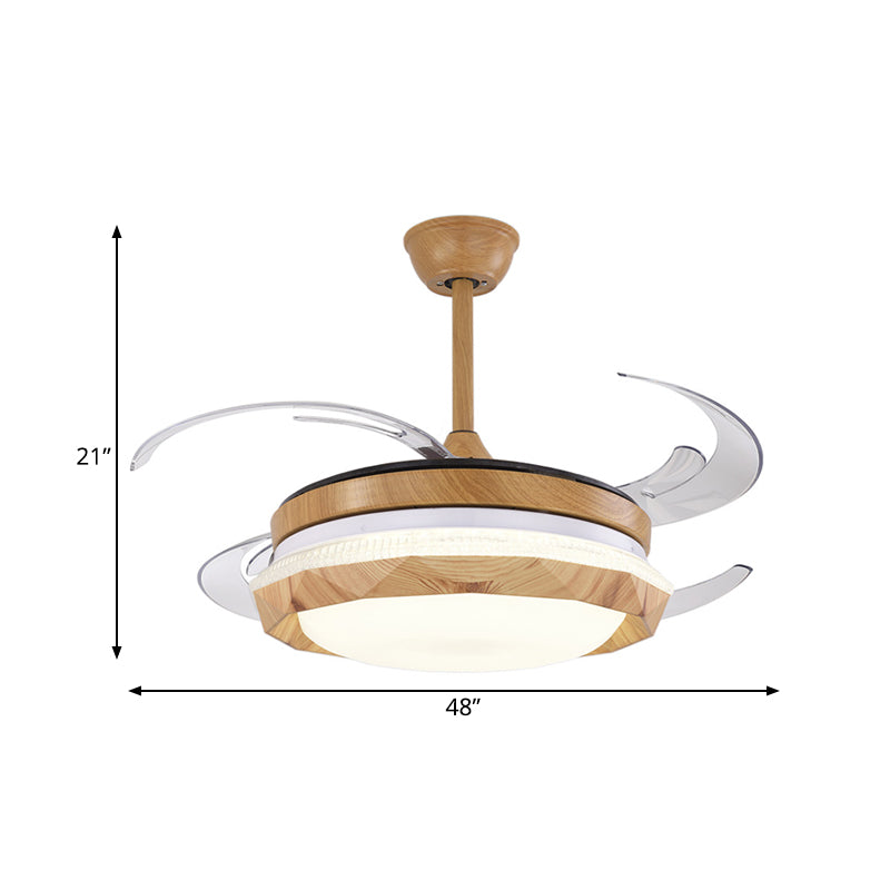 Wood Geometric Ceiling Fan Lighting Modern Bedroom 4 Blades LED Semi Flush Mounted Lamp in Beige, 48" Wide Clearhalo 'Ceiling Fans with Lights' 'Ceiling Fans' 'Modern Ceiling Fans' 'Modern' Lighting' 399399