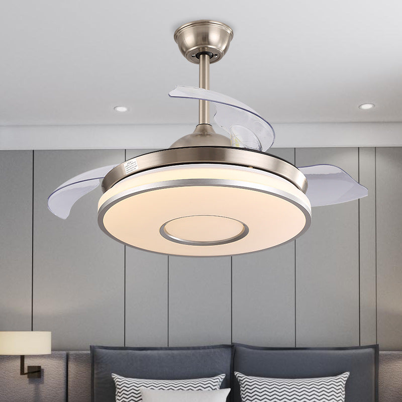 36" W LED Ceiling Fan Lighting Modernism Bedroom 4 Blades Semi Flush Mount Lamp with Round Acrylic Shade in Gold Clearhalo 'Ceiling Fans with Lights' 'Ceiling Fans' 'Modern Ceiling Fans' 'Modern' Lighting' 399416