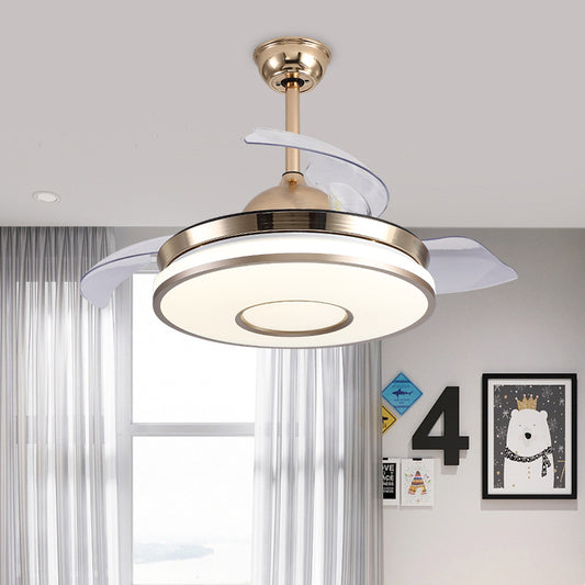 36" W LED Ceiling Fan Lighting Modernism Bedroom 4 Blades Semi Flush Mount Lamp with Round Acrylic Shade in Gold Clearhalo 'Ceiling Fans with Lights' 'Ceiling Fans' 'Modern Ceiling Fans' 'Modern' Lighting' 399417