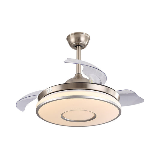 36" W LED Ceiling Fan Lighting Modernism Bedroom 4 Blades Semi Flush Mount Lamp with Round Acrylic Shade in Gold Clearhalo 'Ceiling Fans with Lights' 'Ceiling Fans' 'Modern Ceiling Fans' 'Modern' Lighting' 399418