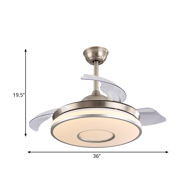 36" W LED Ceiling Fan Lighting Modernism Bedroom 4 Blades Semi Flush Mount Lamp with Round Acrylic Shade in Gold Clearhalo 'Ceiling Fans with Lights' 'Ceiling Fans' 'Modern Ceiling Fans' 'Modern' Lighting' 399419