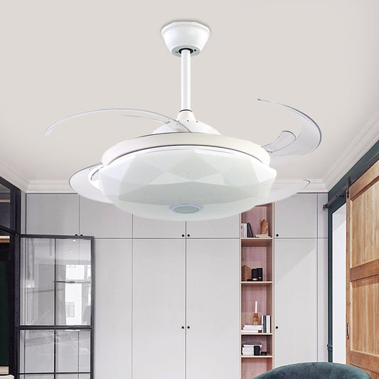 4 Blades Acrylic White Semi Flushmount Round LED Contemporary Pendant Fan Light Fixture for Bedroom, 48" Wide Clearhalo 'Ceiling Fans with Lights' 'Ceiling Fans' 'Modern Ceiling Fans' 'Modern' Lighting' 399426