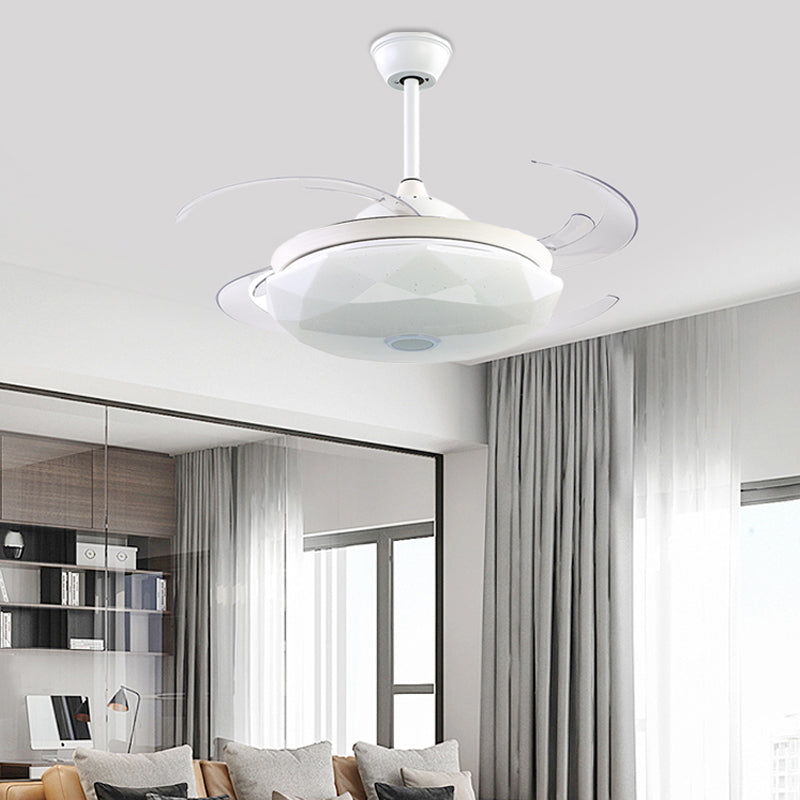 4 Blades Acrylic White Semi Flushmount Round LED Contemporary Pendant Fan Light Fixture for Bedroom, 48" Wide Clearhalo 'Ceiling Fans with Lights' 'Ceiling Fans' 'Modern Ceiling Fans' 'Modern' Lighting' 399427