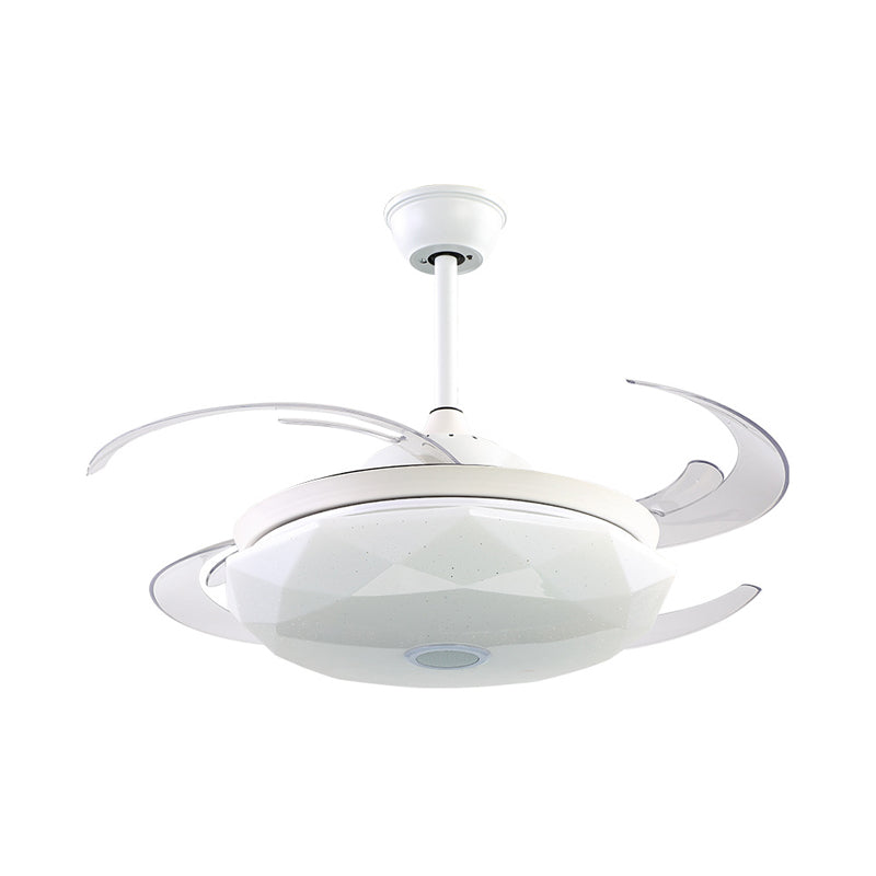 4 Blades Acrylic White Semi Flushmount Round LED Contemporary Pendant Fan Light Fixture for Bedroom, 48" Wide Clearhalo 'Ceiling Fans with Lights' 'Ceiling Fans' 'Modern Ceiling Fans' 'Modern' Lighting' 399428