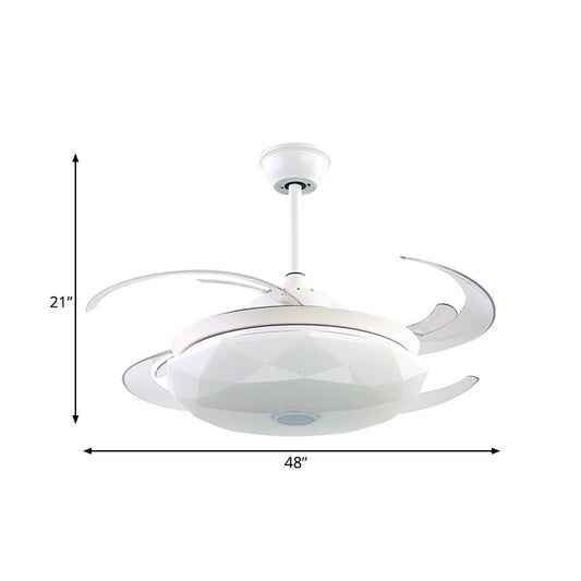 4 Blades Acrylic White Semi Flushmount Round LED Contemporary Pendant Fan Light Fixture for Bedroom, 48" Wide Clearhalo 'Ceiling Fans with Lights' 'Ceiling Fans' 'Modern Ceiling Fans' 'Modern' Lighting' 399429