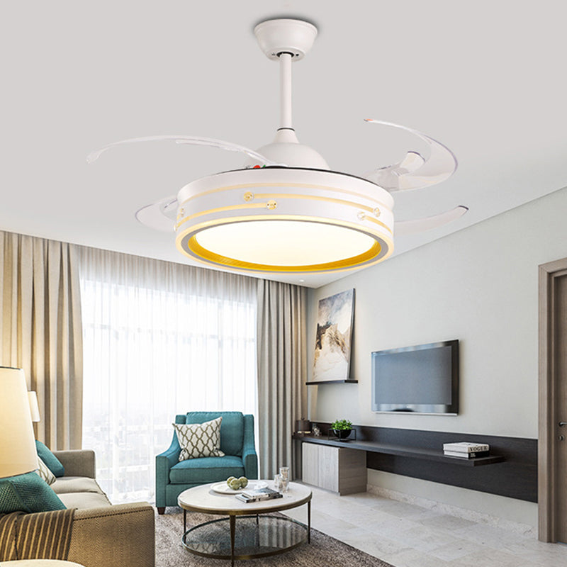 White Drum Hanging Fan Lamp Modernism Acrylic Living Room 48" W LED Semi Flush Mounted Light, 8 Blades White Clearhalo 'Ceiling Fans with Lights' 'Ceiling Fans' 'Modern Ceiling Fans' 'Modern' Lighting' 399430