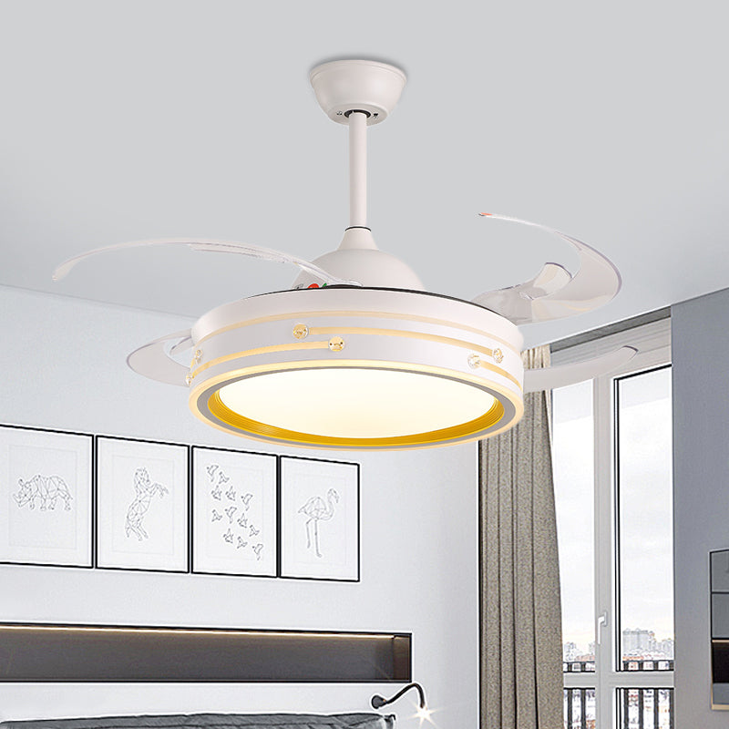 White Drum Hanging Fan Lamp Modernism Acrylic Living Room 48" W LED Semi Flush Mounted Light, 8 Blades Clearhalo 'Ceiling Fans with Lights' 'Ceiling Fans' 'Modern Ceiling Fans' 'Modern' Lighting' 399431