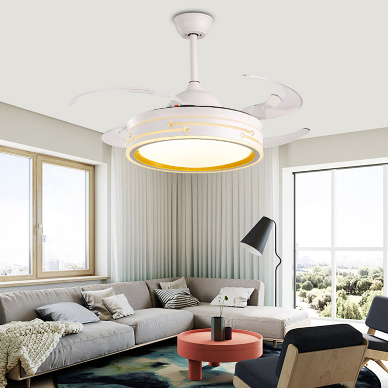 White Drum Hanging Fan Lamp Modernism Acrylic Living Room 48" W LED Semi Flush Mounted Light, 8 Blades Clearhalo 'Ceiling Fans with Lights' 'Ceiling Fans' 'Modern Ceiling Fans' 'Modern' Lighting' 399432