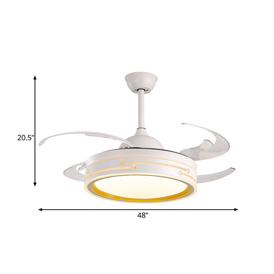 White Drum Hanging Fan Lamp Modernism Acrylic Living Room 48" W LED Semi Flush Mounted Light, 8 Blades Clearhalo 'Ceiling Fans with Lights' 'Ceiling Fans' 'Modern Ceiling Fans' 'Modern' Lighting' 399434