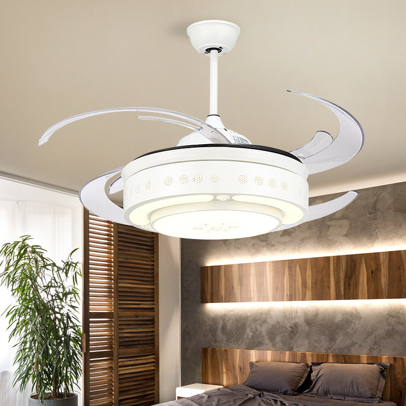 White Circle Hanging Fan Lamp Modernist Metallic Living Room 48" Wide LED Semi Flush Ceiling Light with 8 Blades White Clearhalo 'Ceiling Fans with Lights' 'Ceiling Fans' 'Modern Ceiling Fans' 'Modern' Lighting' 399455