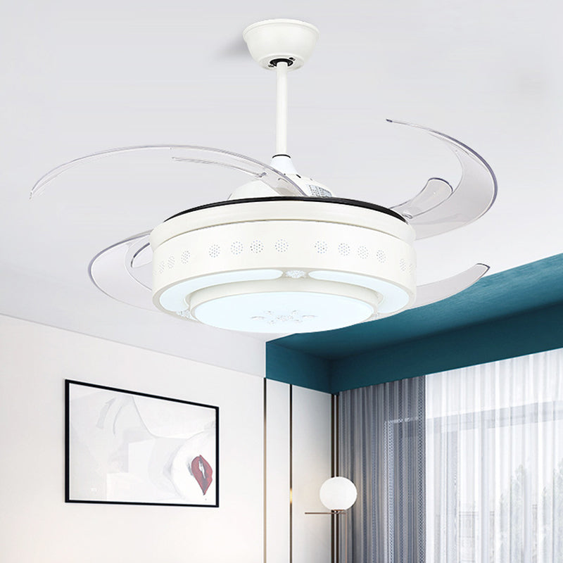 White Circle Hanging Fan Lamp Modernist Metallic Living Room 48" Wide LED Semi Flush Ceiling Light with 8 Blades Clearhalo 'Ceiling Fans with Lights' 'Ceiling Fans' 'Modern Ceiling Fans' 'Modern' Lighting' 399456