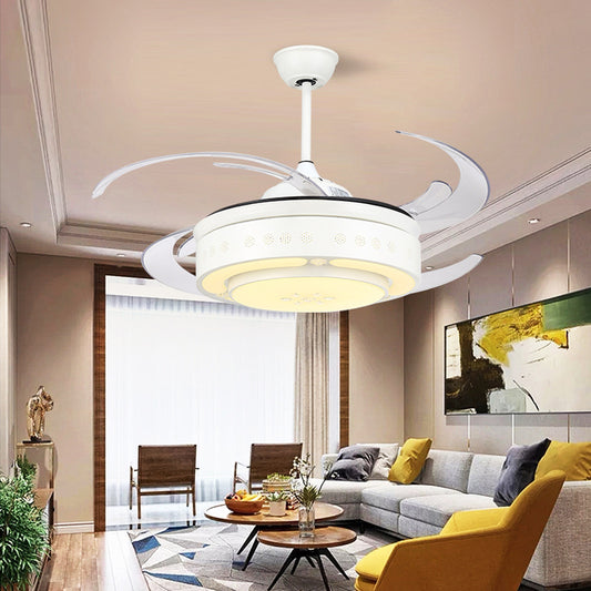 White Circle Hanging Fan Lamp Modernist Metallic Living Room 48" Wide LED Semi Flush Ceiling Light with 8 Blades Clearhalo 'Ceiling Fans with Lights' 'Ceiling Fans' 'Modern Ceiling Fans' 'Modern' Lighting' 399457
