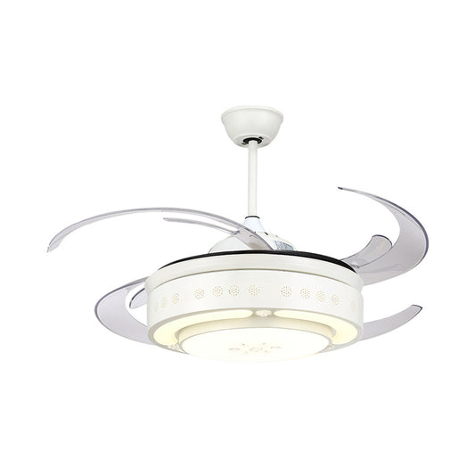 White Circle Hanging Fan Lamp Modernist Metallic Living Room 48" Wide LED Semi Flush Ceiling Light with 8 Blades Clearhalo 'Ceiling Fans with Lights' 'Ceiling Fans' 'Modern Ceiling Fans' 'Modern' Lighting' 399458