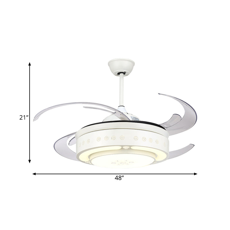 White Circle Hanging Fan Lamp Modernist Metallic Living Room 48" Wide LED Semi Flush Ceiling Light with 8 Blades Clearhalo 'Ceiling Fans with Lights' 'Ceiling Fans' 'Modern Ceiling Fans' 'Modern' Lighting' 399459